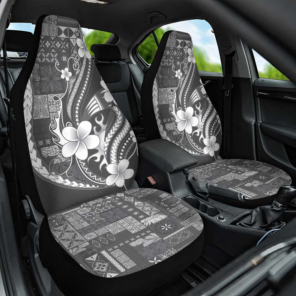 Samoa Siapo Tribal Pattern Car Seat Cover Light Gray Polynesian Plumeria Tapa Motif