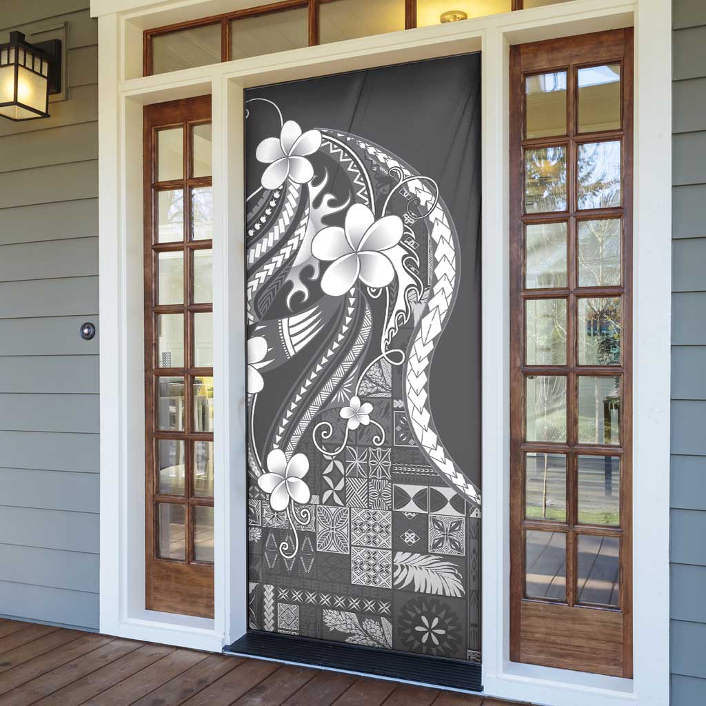 Samoa Siapo Tribal Pattern Door Cover Light Gray Polynesian Plumeria Tapa Motif