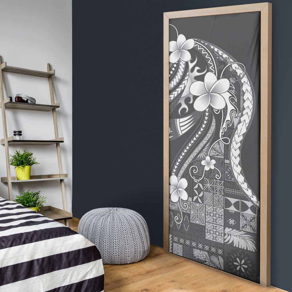 Samoa Siapo Tribal Pattern Door Cover Light Gray Polynesian Plumeria Tapa Motif