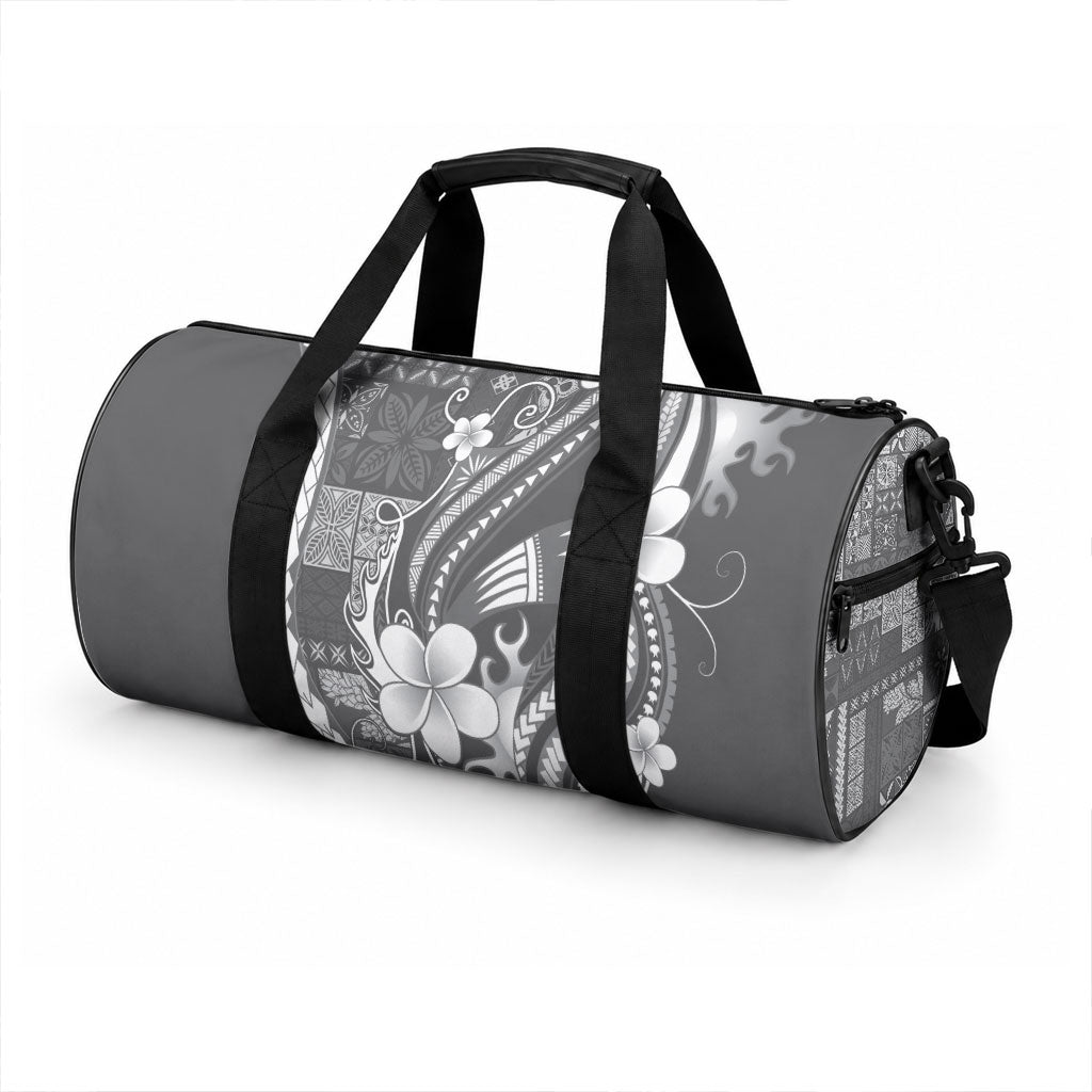 Samoa Siapo Tribal Pattern Duffle Bag Light Gray Polynesian Plumeria Tapa Motif LT9 - Polynesian Pride