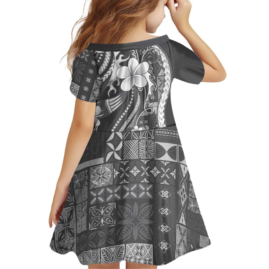 Samoa Siapo Tribal Pattern Family Matching Mermaid Dress and Hawaiian Shirt Light Gray Polynesian Plumeria Tapa Motif LT9 - Polynesian Pride