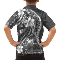 Samoa Siapo Tribal Pattern Family Matching Off Shoulder Short Dress and Hawaiian Shirt Light Gray Polynesian Plumeria Tapa Motif LT9 - Polynesian Pride