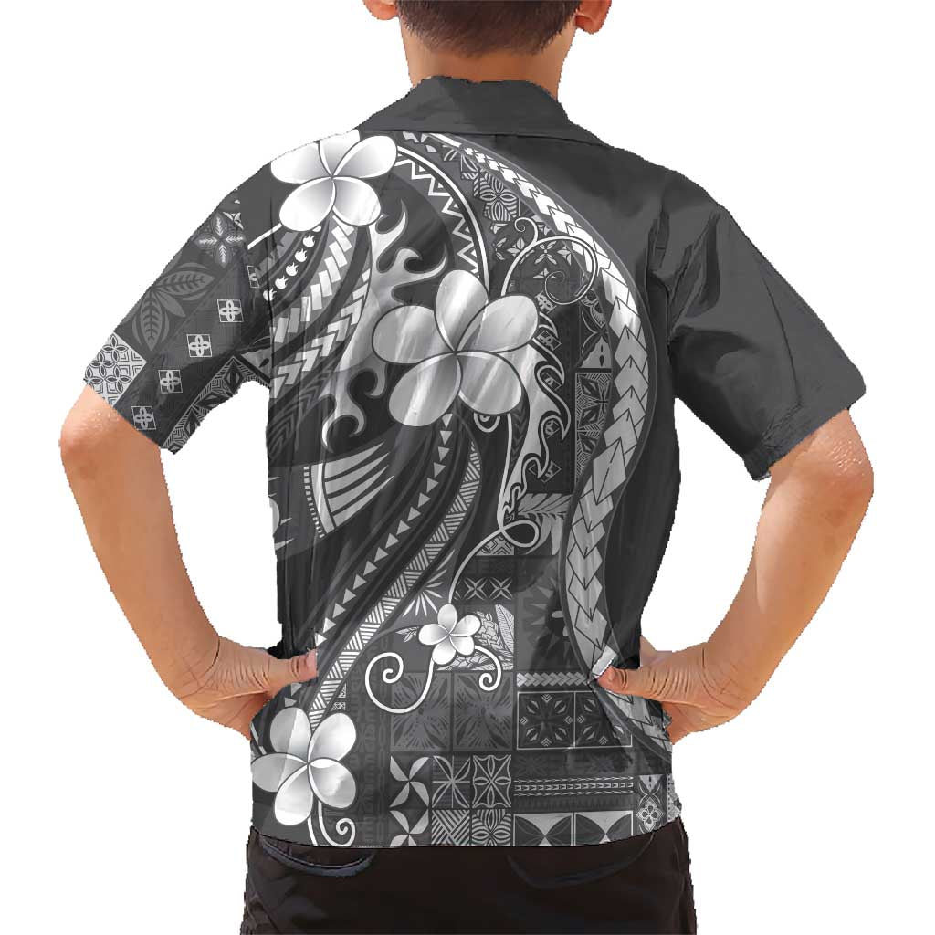 Samoa Siapo Tribal Pattern Family Matching Short Sleeve Bodycon Dress and Hawaiian Shirt Light Gray Polynesian Plumeria Tapa Motif LT9 - Polynesian Pride
