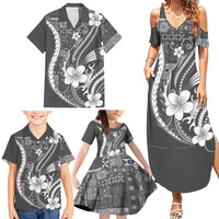 Samoa Siapo Tribal Pattern Family Matching Summer Maxi Dress and Hawaiian Shirt Light Gray Polynesian Plumeria Tapa Motif LT9 - Polynesian Pride