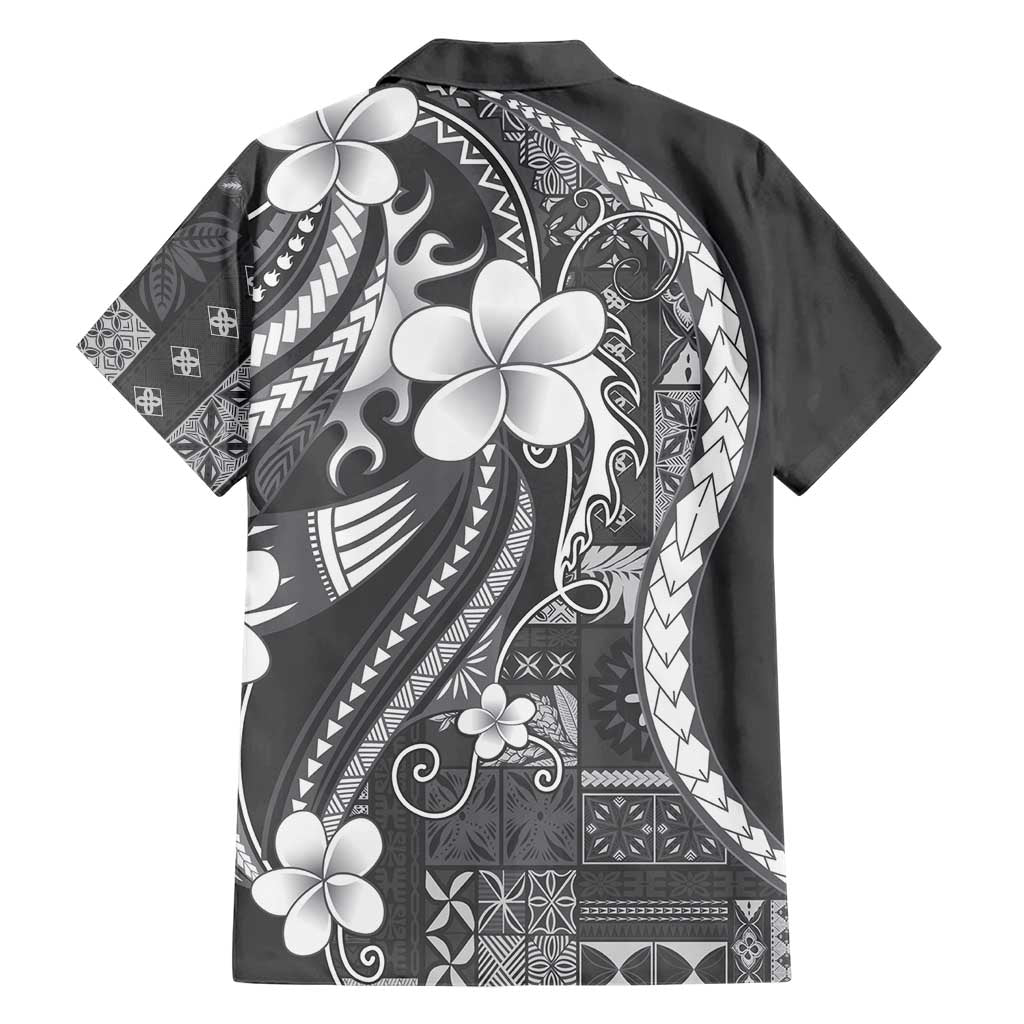 Samoa Siapo Tribal Pattern Family Matching Summer Maxi Dress and Hawaiian Shirt Light Gray Polynesian Plumeria Tapa Motif LT9 - Polynesian Pride