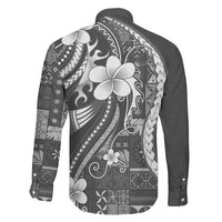Samoa Siapo Tribal Pattern Family Matching Summer Maxi Dress and Hawaiian Shirt Light Gray Polynesian Plumeria Tapa Motif LT9 - Polynesian Pride