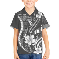 Samoa Siapo Tribal Pattern Kid Hawaiian Shirt Light Gray Polynesian Plumeria Tapa Motif