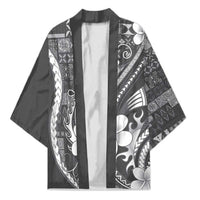 Samoa Siapo Tribal Pattern Kimono Light Gray Polynesian Plumeria Tapa Motif