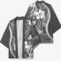 Samoa Siapo Tribal Pattern Kimono Light Gray Polynesian Plumeria Tapa Motif