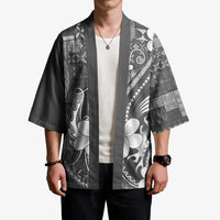 Samoa Siapo Tribal Pattern Kimono Light Gray Polynesian Plumeria Tapa Motif