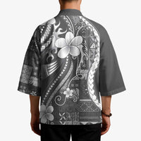 Samoa Siapo Tribal Pattern Kimono Light Gray Polynesian Plumeria Tapa Motif