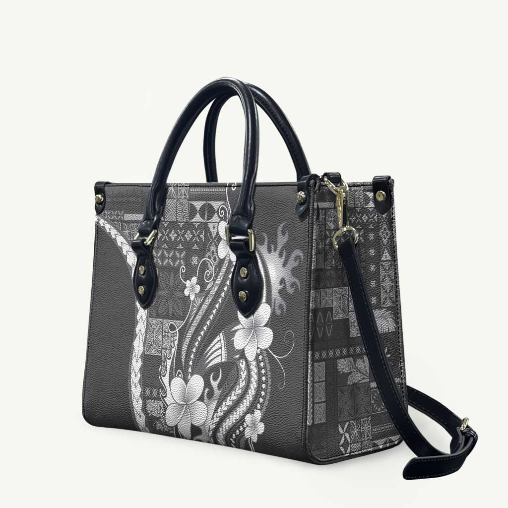Samoa Siapo Tribal Pattern Leather Bag Light Gray Polynesian Plumeria Tapa Motif