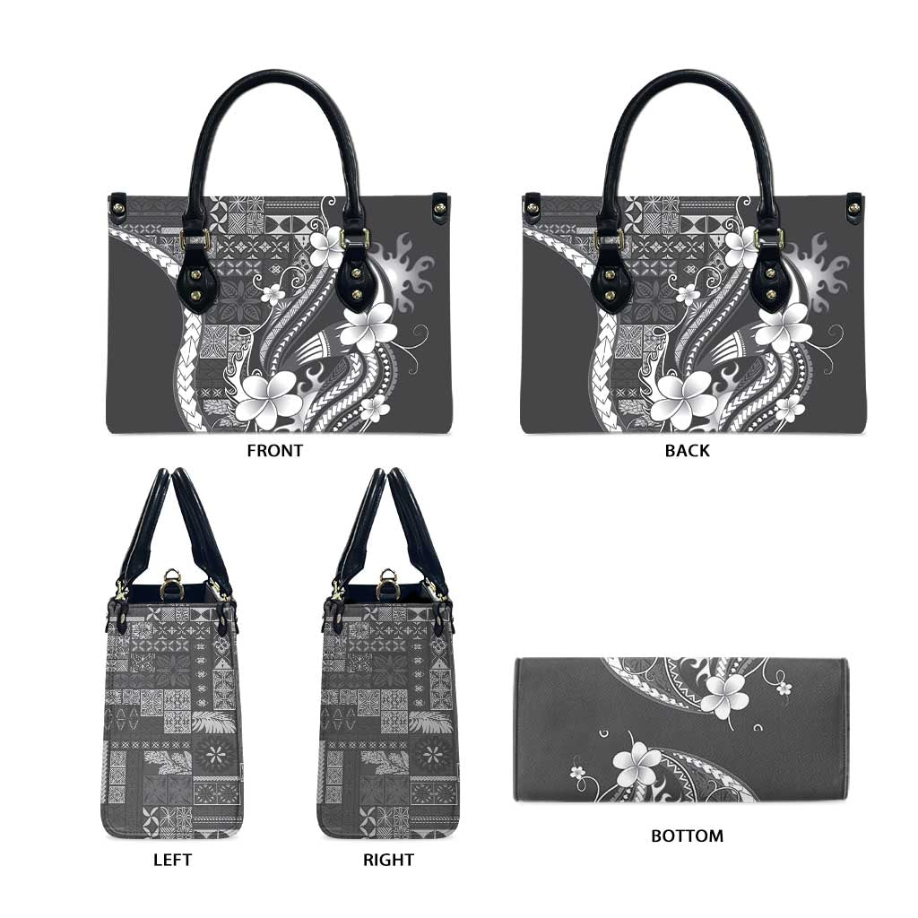 Samoa Siapo Tribal Pattern Leather Bag Light Gray Polynesian Plumeria Tapa Motif
