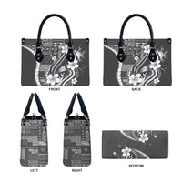 Samoa Siapo Tribal Pattern Leather Bag Light Gray Polynesian Plumeria Tapa Motif