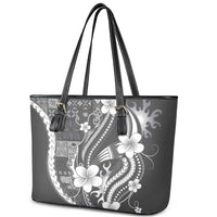 Samoa Siapo Tribal Pattern Leather Tote Bag Light Gray Polynesian Plumeria Tapa Motif