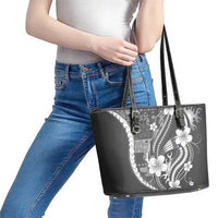 Samoa Siapo Tribal Pattern Leather Tote Bag Light Gray Polynesian Plumeria Tapa Motif