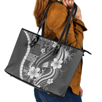 Samoa Siapo Tribal Pattern Leather Tote Bag Light Gray Polynesian Plumeria Tapa Motif