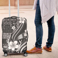 Samoa Siapo Tribal Pattern Luggage Cover Light Gray Polynesian Plumeria Tapa Motif