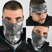 Samoa Siapo Tribal Pattern Neck Gaiter Light Gray Polynesian Plumeria Tapa Motif