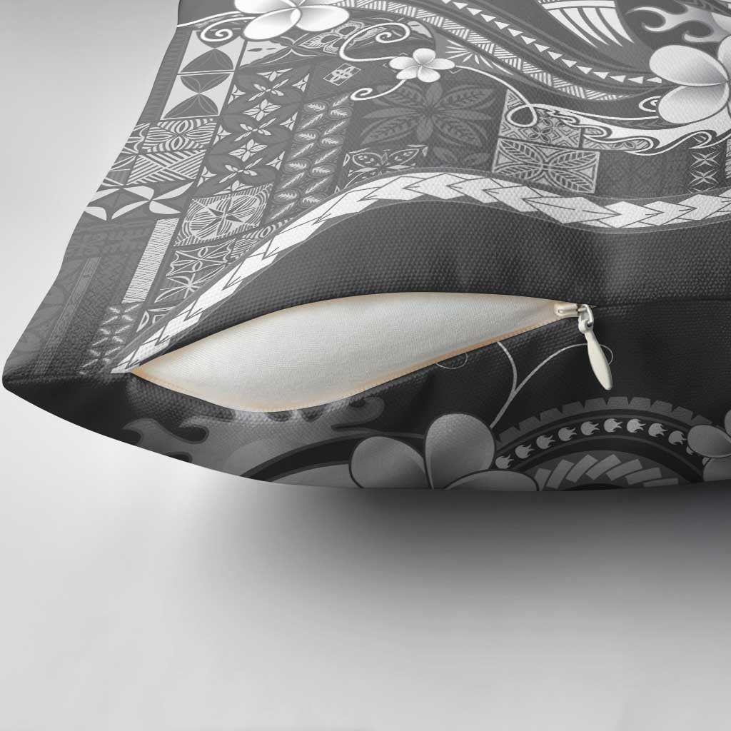 Samoa Siapo Tribal Pattern Pillow Cover Light Gray Polynesian Plumeria Tapa Motif