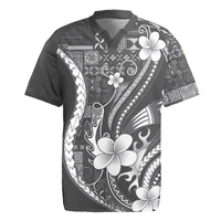 Samoa Siapo Tribal Pattern Rugby Jersey Light Gray Polynesian Plumeria Tapa Motif