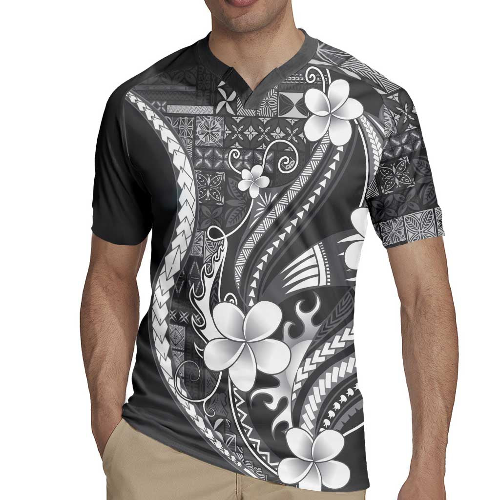 Samoa Siapo Tribal Pattern Rugby Jersey Light Gray Polynesian Plumeria Tapa Motif
