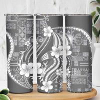 Samoa Siapo Tribal Pattern Skinny Tumbler Light Gray Polynesian Plumeria Tapa Motif