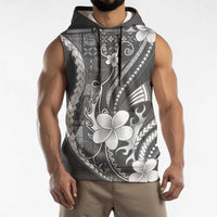 Samoa Siapo Tribal Pattern Sleeveless Hoodie Light Gray Polynesian Plumeria Tapa Motif