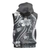 Samoa Siapo Tribal Pattern Sleeveless Zip Hoodie Light Gray Polynesian Plumeria Tapa Motif