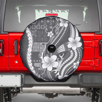 Samoa Siapo Tribal Pattern Spare Tire Cover Light Gray Polynesian Plumeria Tapa Motif