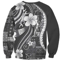 Samoa Siapo Tribal Pattern Sweatshirt Light Gray Polynesian Plumeria Tapa Motif