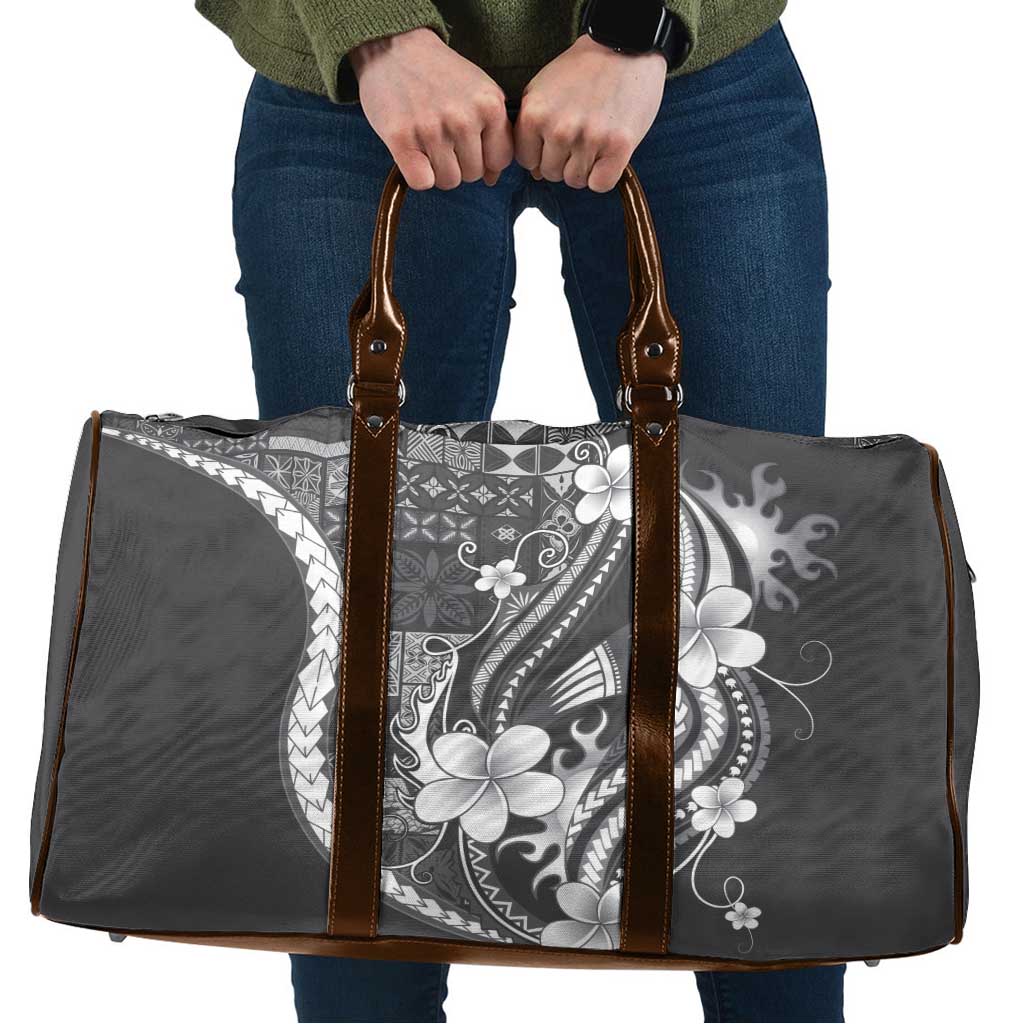 Samoa Siapo Tribal Pattern Travel Bag Light Gray Polynesian Plumeria Tapa Motif