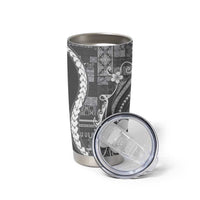 Samoa Siapo Tribal Pattern Tumbler Cup Light Gray Polynesian Plumeria Tapa Motif