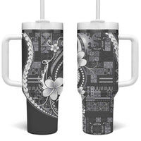 Samoa Siapo Tribal Pattern Tumbler With Handle Light Gray Polynesian Plumeria Tapa Motif