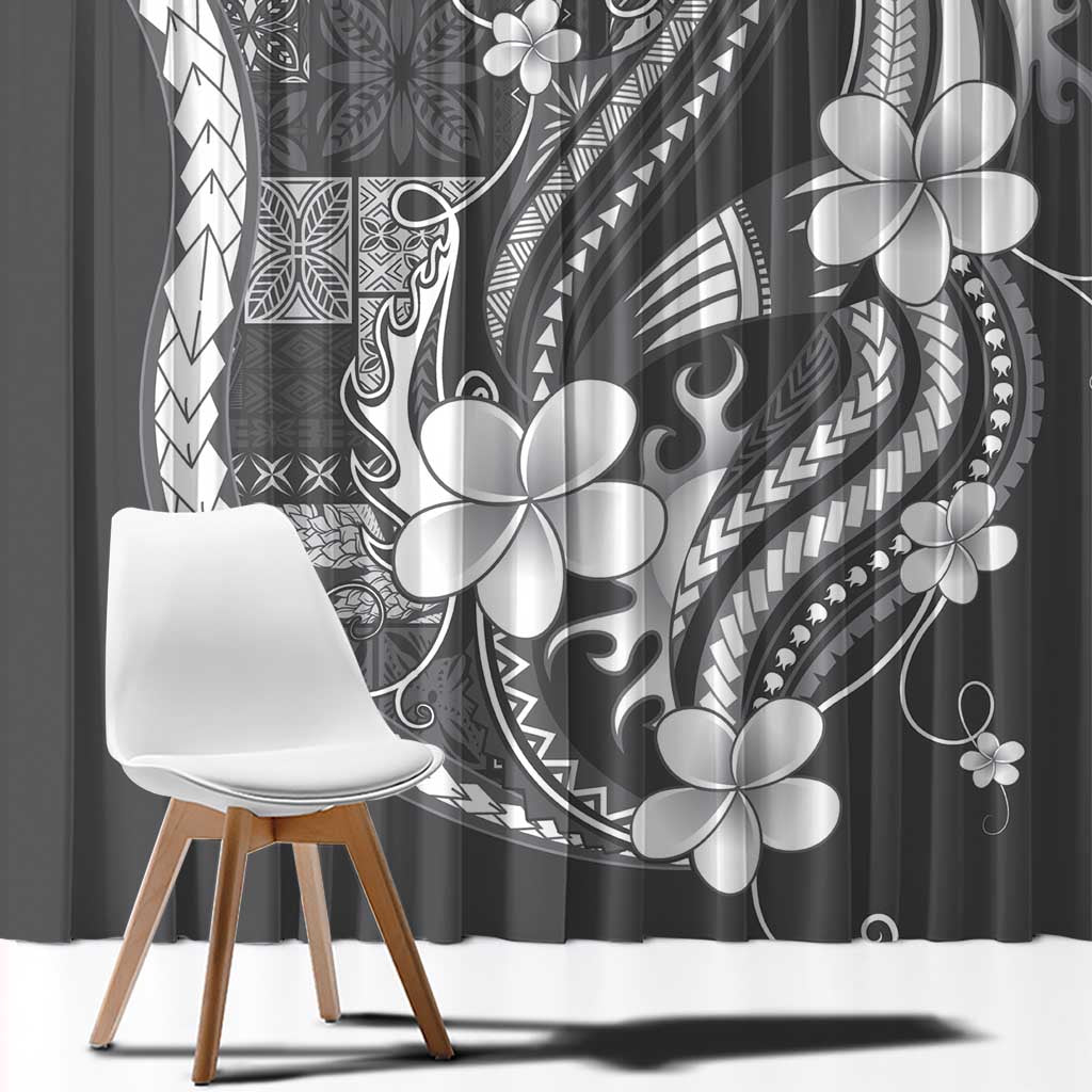 Samoa Siapo Tribal Pattern Window Curtain Light Gray Polynesian Plumeria Tapa Motif