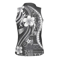 Samoa Siapo Tribal Pattern Women Sleeveless Polo Shirt Light Gray Polynesian Plumeria Tapa Motif