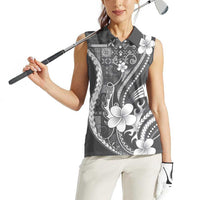 Samoa Siapo Tribal Pattern Women Sleeveless Polo Shirt Light Gray Polynesian Plumeria Tapa Motif