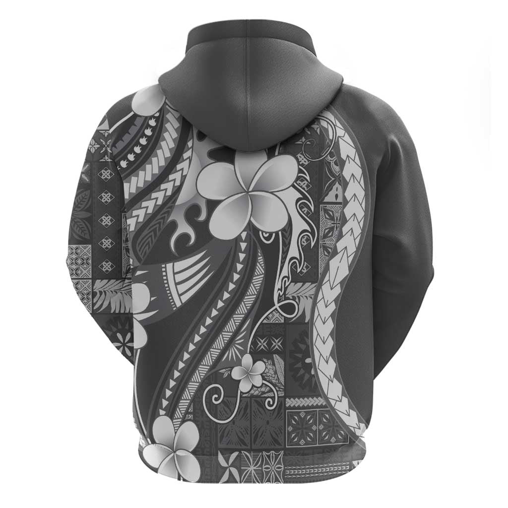 Samoa Siapo Tribal Pattern Zip Hoodie Light Gray Polynesian Plumeria Tapa Motif