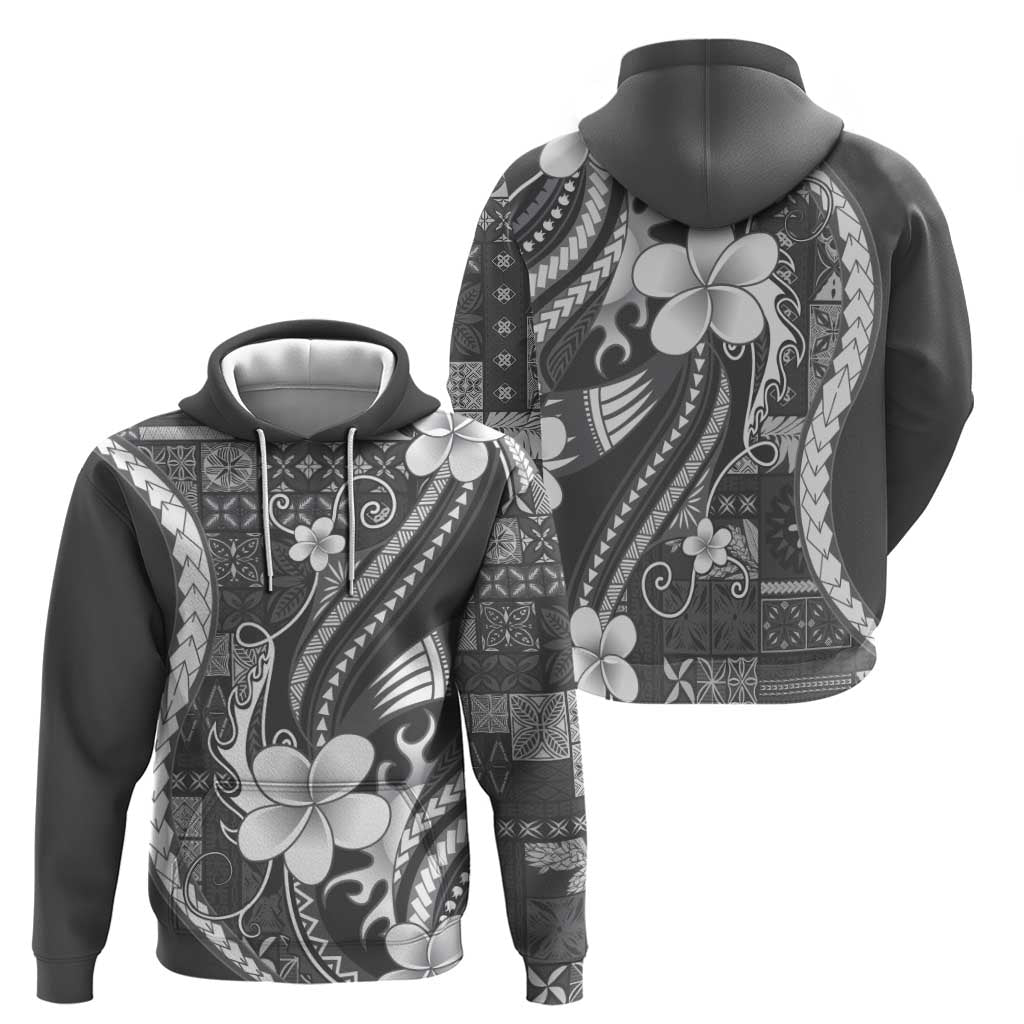 Samoa Siapo Tribal Pattern Zip Hoodie Light Gray Polynesian Plumeria Tapa Motif