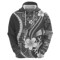Samoa Siapo Tribal Pattern Zip Hoodie Light Gray Polynesian Plumeria Tapa Motif