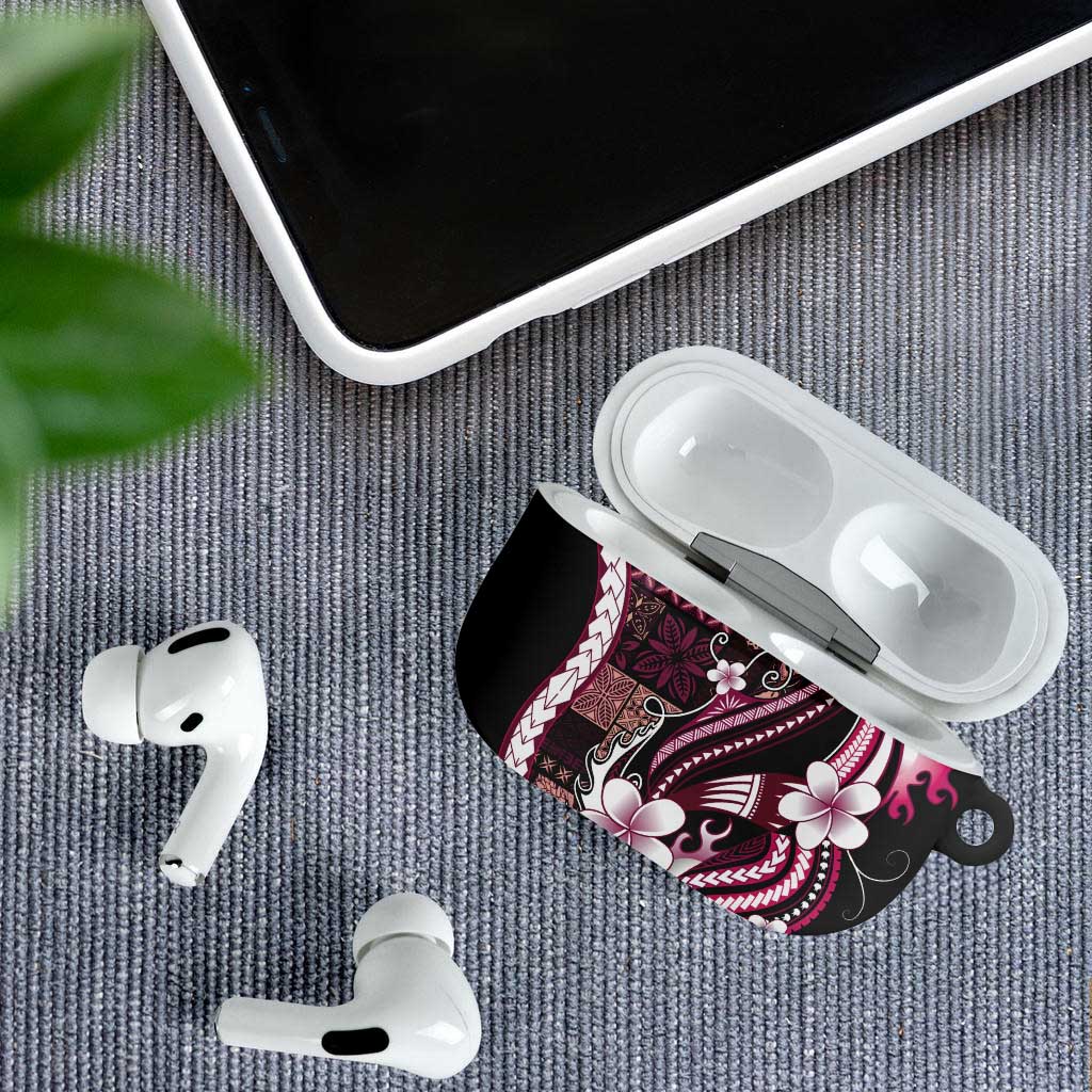 Samoa Siapo Tribal Pattern AirPods Case Violet Polynesian Plumeria Tapa Motif