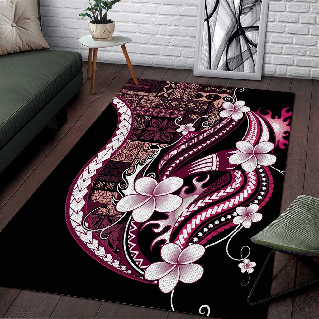 Samoa Siapo Tribal Pattern Area Rug Violet Polynesian Plumeria Tapa Motif