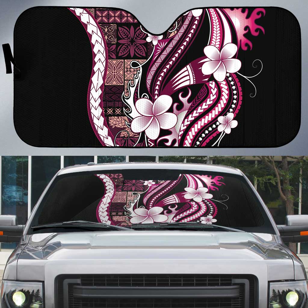 Samoa Siapo Tribal Pattern Auto Sun Shade Violet Polynesian Plumeria Tapa Motif