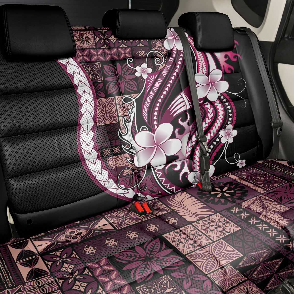 Samoa Siapo Tribal Pattern Back Car Seat Cover Violet Polynesian Plumeria Tapa Motif