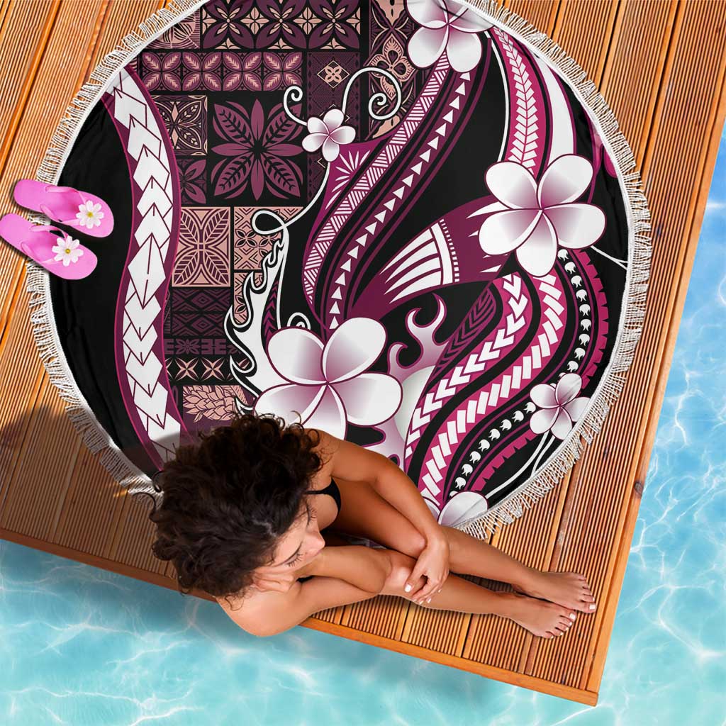 Samoa Siapo Tribal Pattern Beach Blanket Violet Polynesian Plumeria Tapa Motif