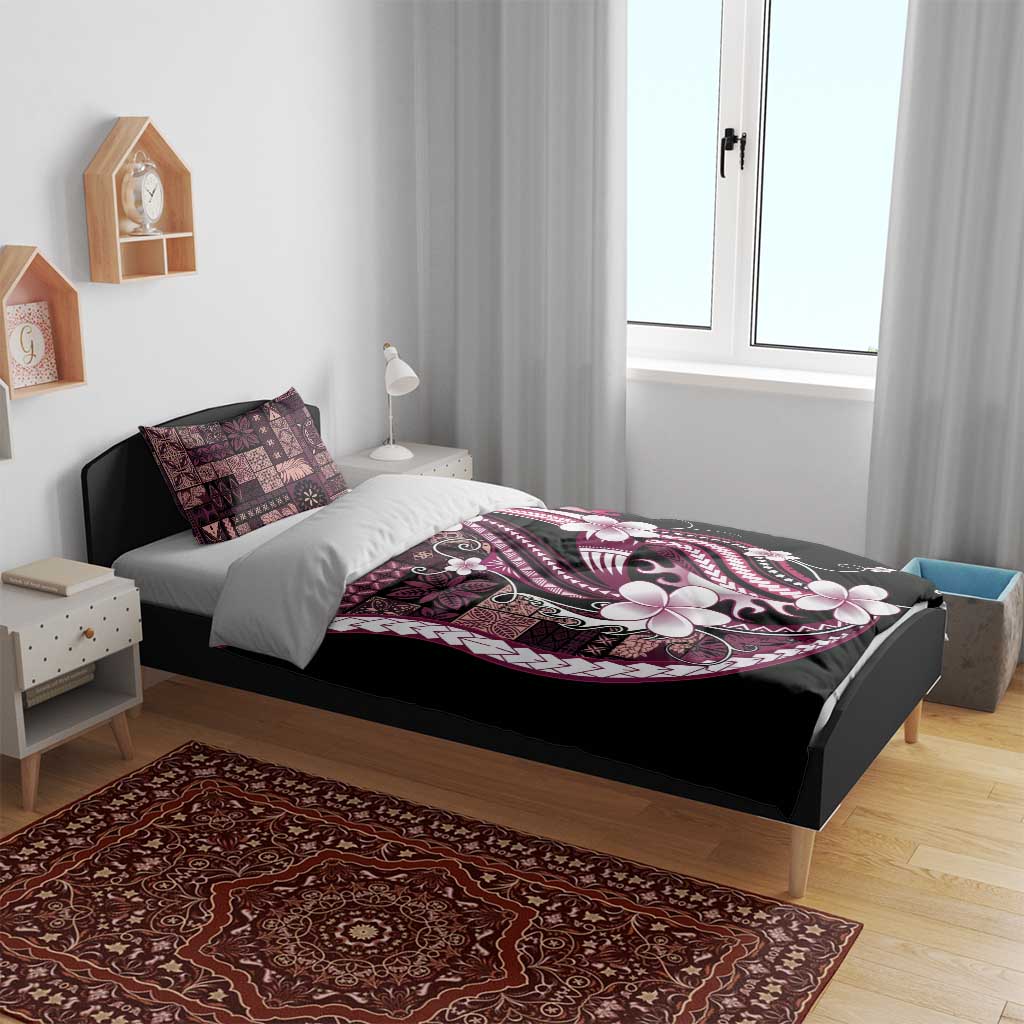 Samoa Siapo Tribal Pattern Bedding Set Violet Polynesian Plumeria Tapa Motif