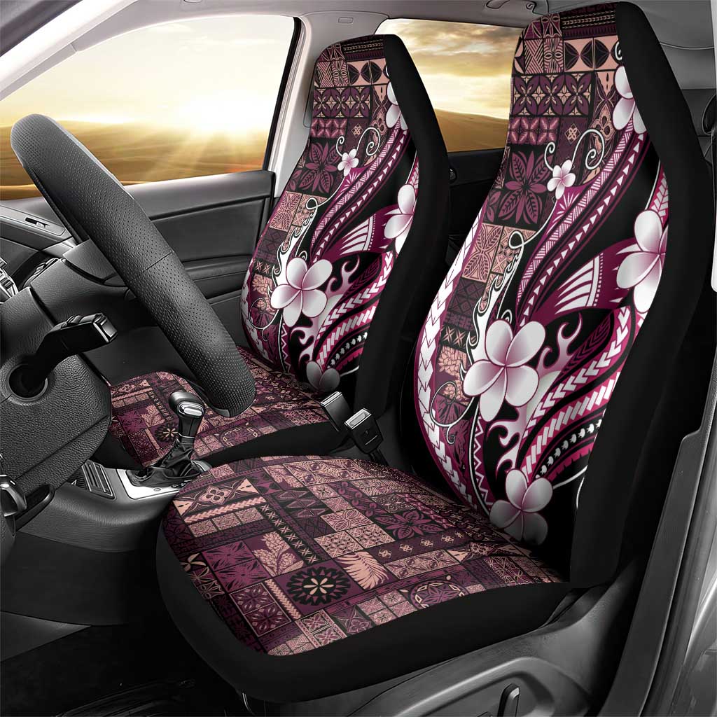Samoa Siapo Tribal Pattern Car Seat Cover Violet Polynesian Plumeria Tapa Motif