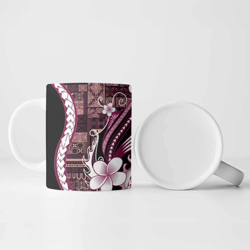 Samoa Siapo Tribal Pattern Ceramic Mug Violet Polynesian Plumeria Tapa Motif