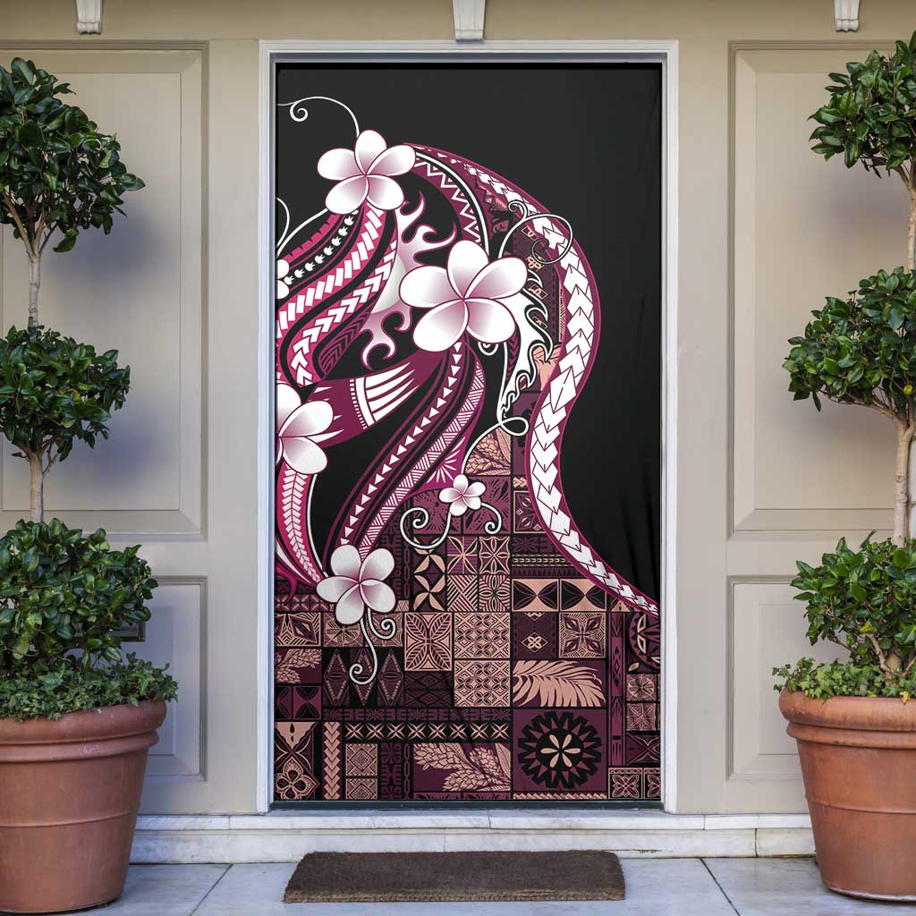 Samoa Siapo Tribal Pattern Door Cover Violet Polynesian Plumeria Tapa Motif