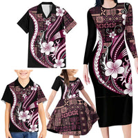 Samoa Siapo Tribal Pattern Family Matching Long Sleeve Bodycon Dress and Hawaiian Shirt Violet Polynesian Plumeria Tapa Motif LT9 - Polynesian Pride